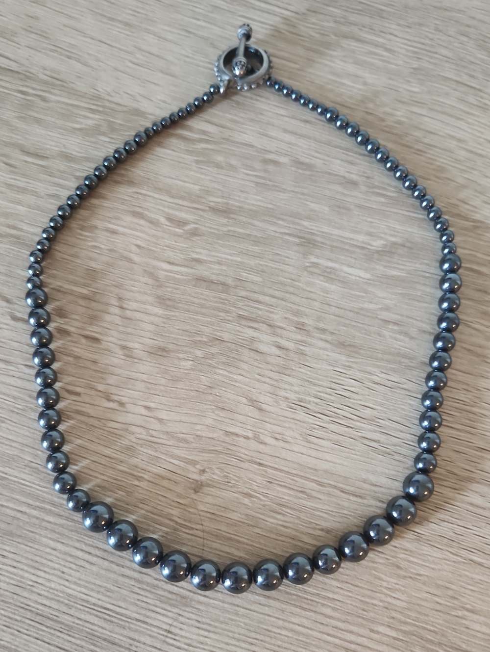 Hematite Beaded Toggle Necklace - Gunmetal Finish